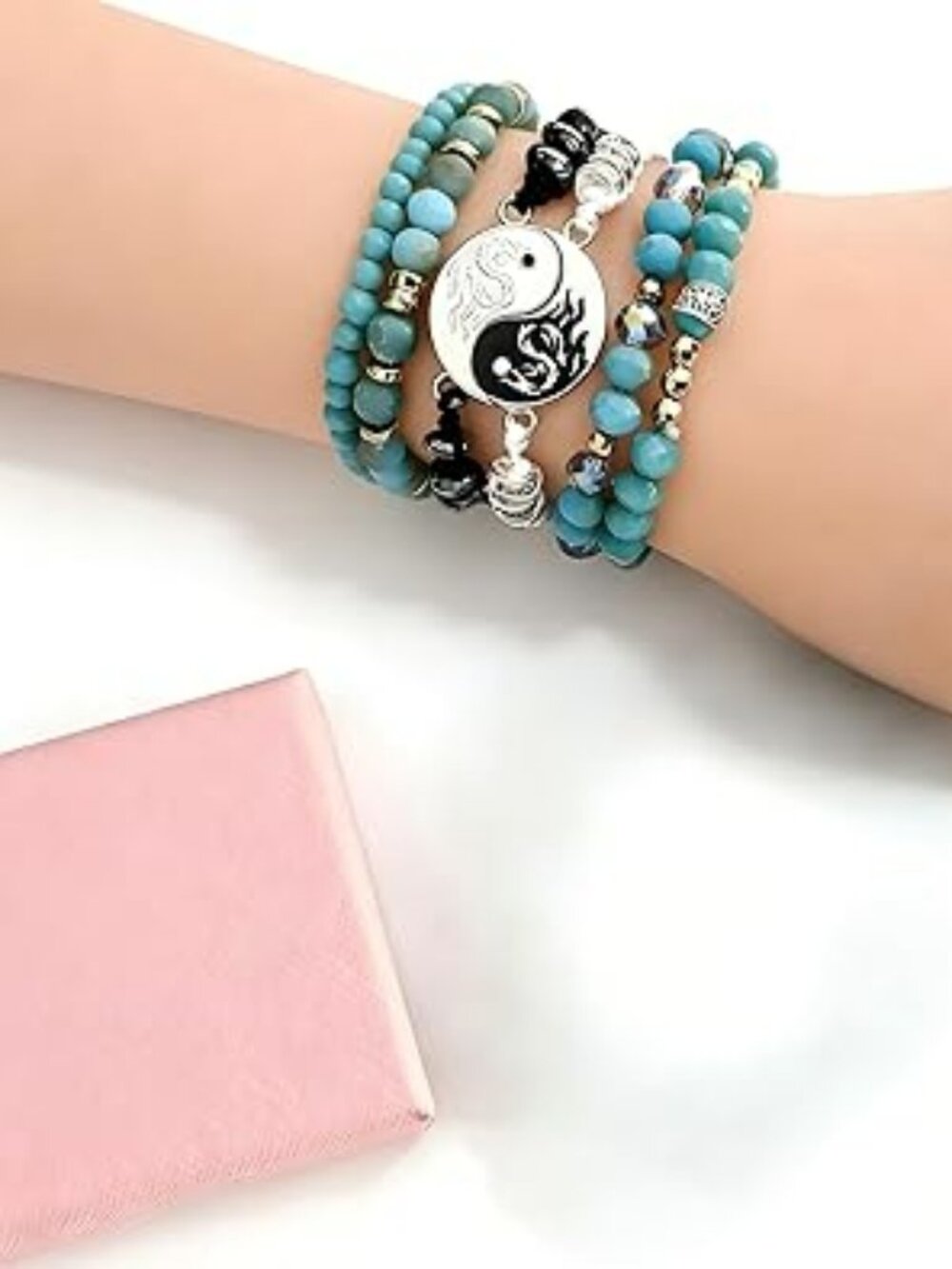 Bohemian Turquoise Yin Yang Dragon Beaded Bracelet Set